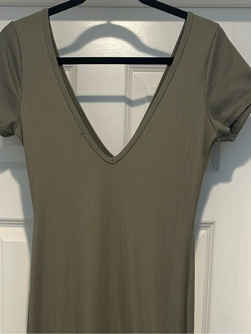 Women’s Heart & Hips Double V Neck Ribbed Bodycon Maxi Dress Olive Green Size M - Picture 8 of 8